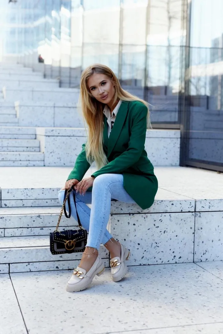 Online Boto Damskie Skórzane Półbuty Loafery Beżowe Mollie