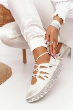 Maciejka Półbuty Skórzane*Damskie Skórzane Półbuty Beżowo-Złote 04449-25