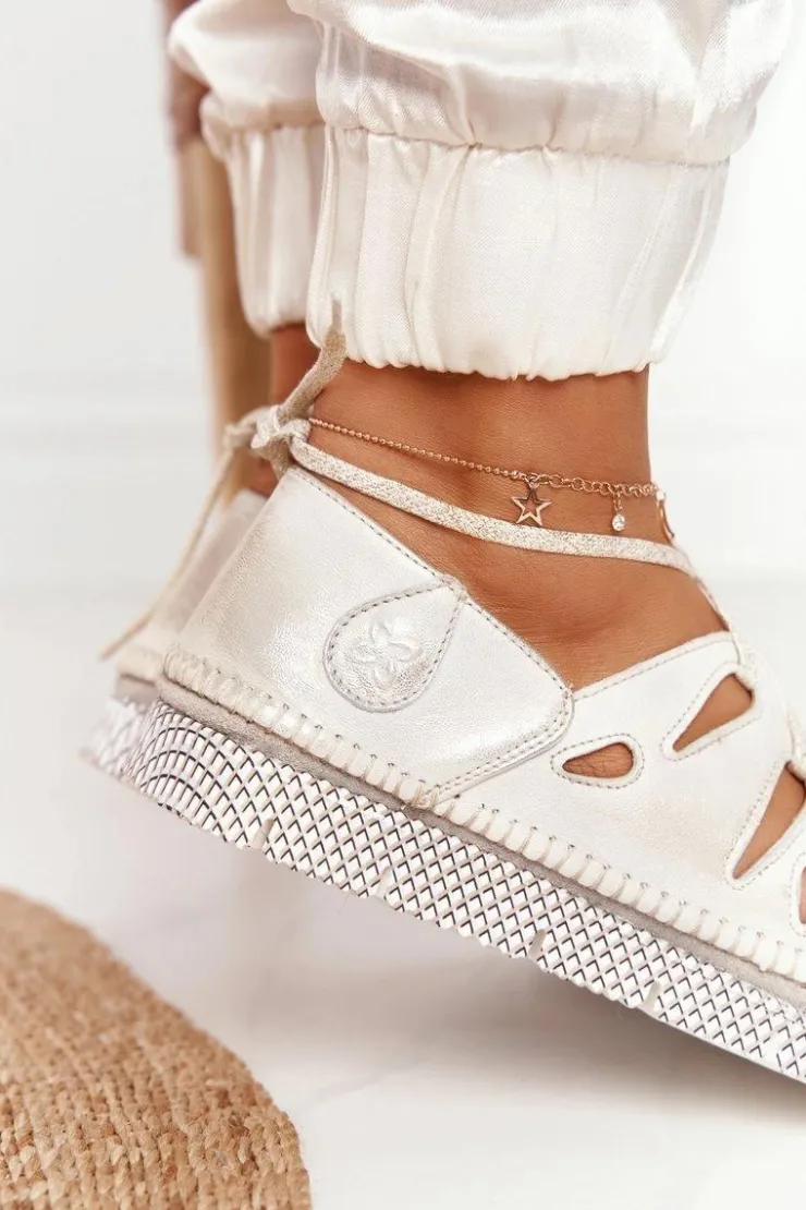 Maciejka Półbuty Skórzane*Damskie Skórzane Półbuty Beżowo-Złote 04449-25