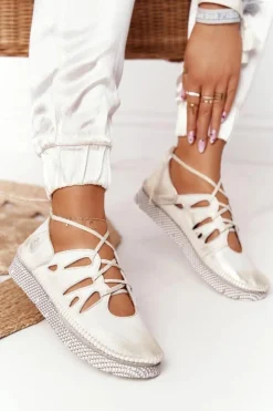 Maciejka Półbuty Skórzane*Damskie Skórzane Półbuty Beżowo-Złote 04449-25