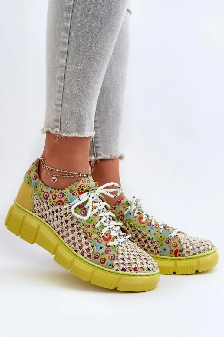 Maciejka Półbuty Skórzane*Damskie Skórzane Półbuty 05850-09 Limonkowe Zielony