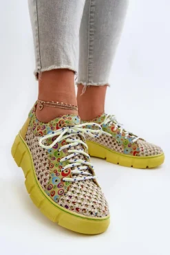 Maciejka Półbuty Skórzane*Damskie Skórzane Półbuty 05850-09 Limonkowe Zielony