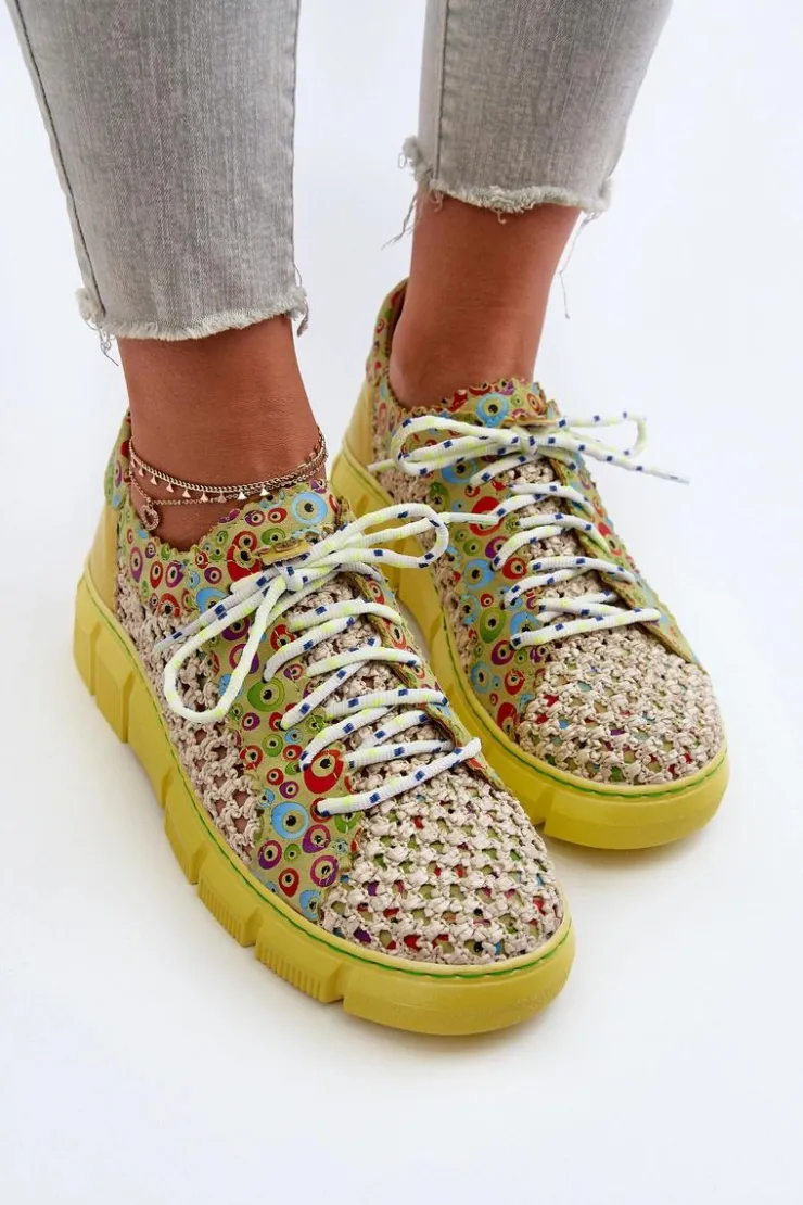 Maciejka Półbuty Skórzane*Damskie Skórzane Półbuty 05850-09 Limonkowe Zielony