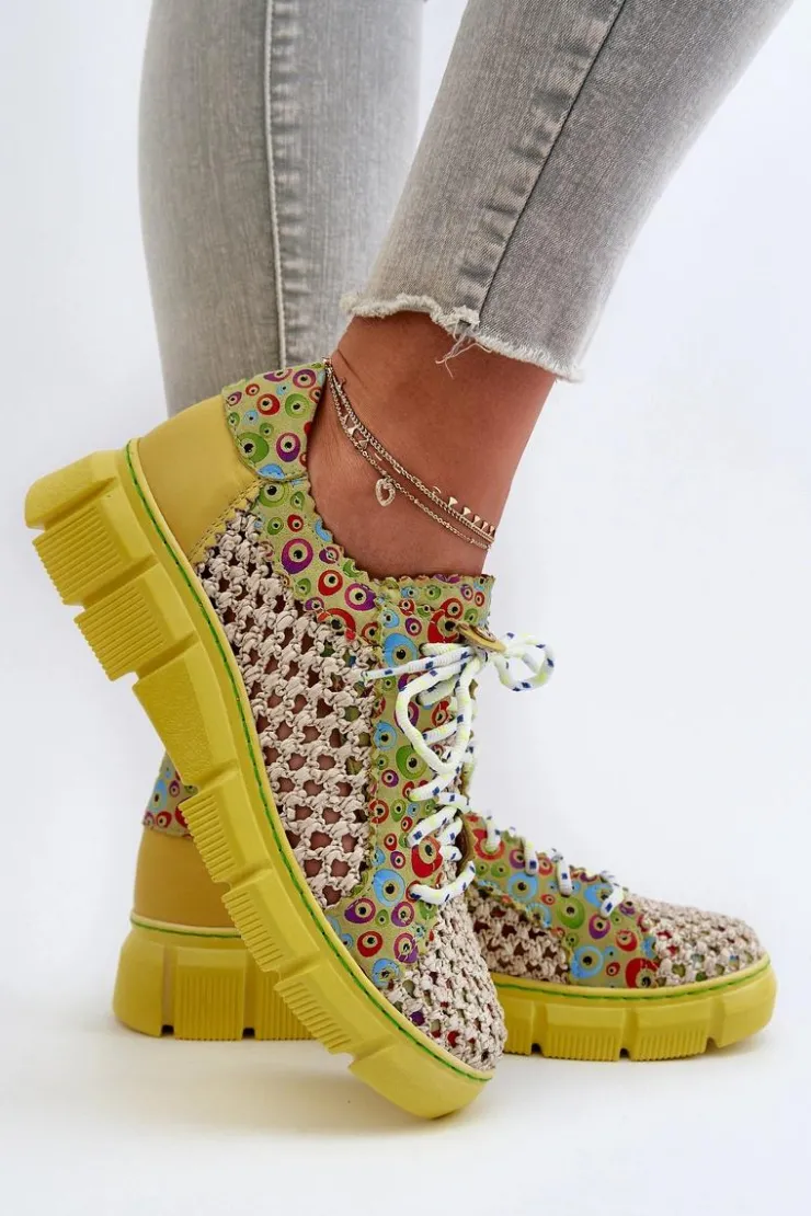 Maciejka Półbuty Skórzane*Damskie Skórzane Półbuty 05850-09 Limonkowe Zielony