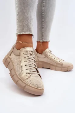 Damskie Maciejka Damskie Skórzane Półbuty 05850-22 Jasnobeżowe