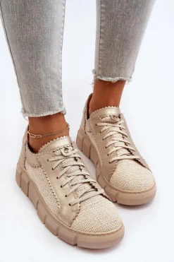 Damskie Maciejka Damskie Skórzane Półbuty 05850-22 Jasnobeżowe