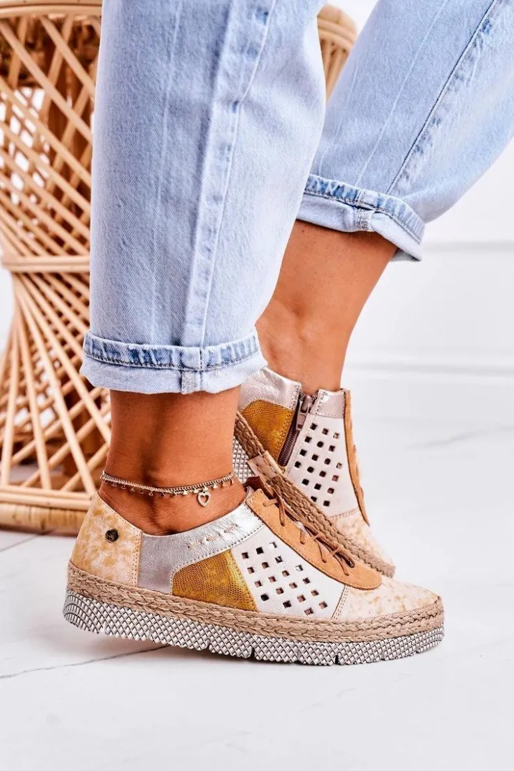 Best Maciejka Damskie Skórzane Półbuty Żółte 03339-44