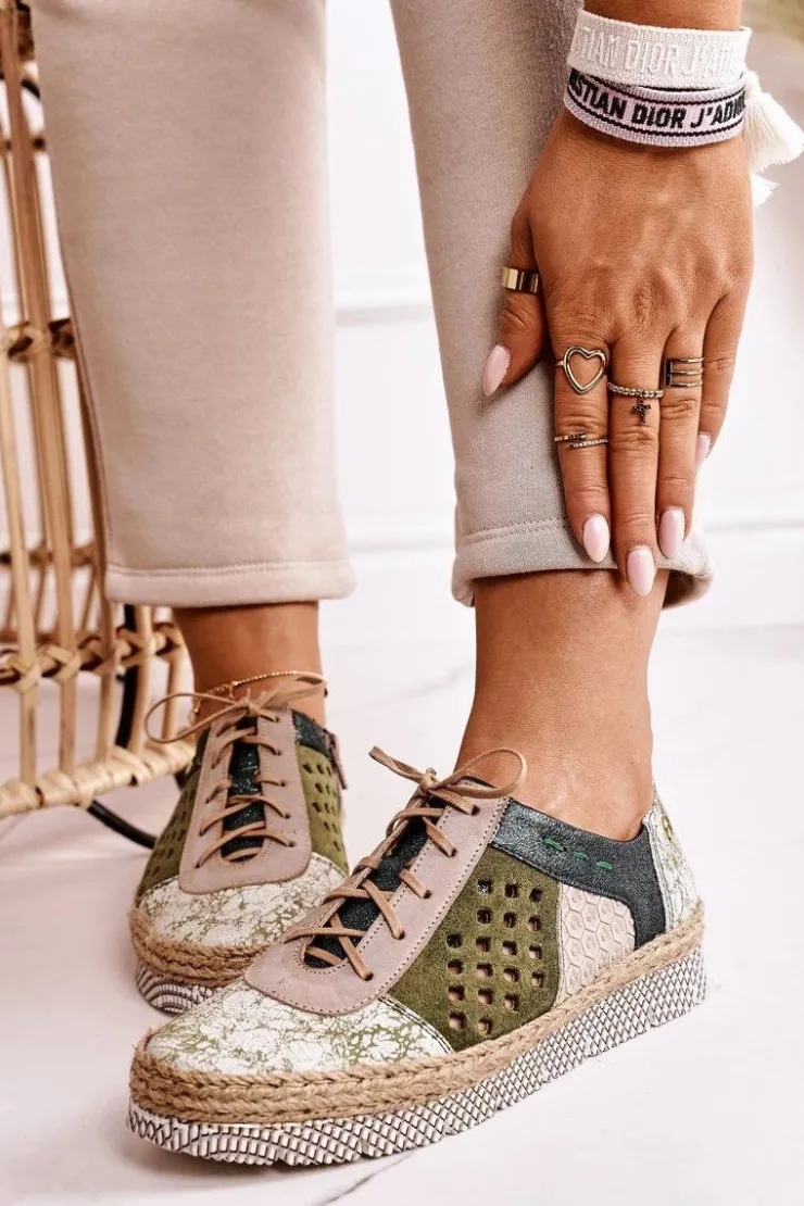 Discount Maciejka Damskie Skórzane Półbuty Zielone 03339-09