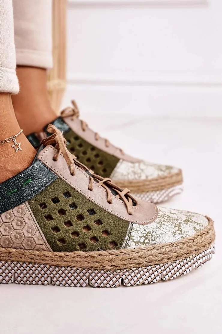 Discount Maciejka Damskie Skórzane Półbuty Zielone 03339-09