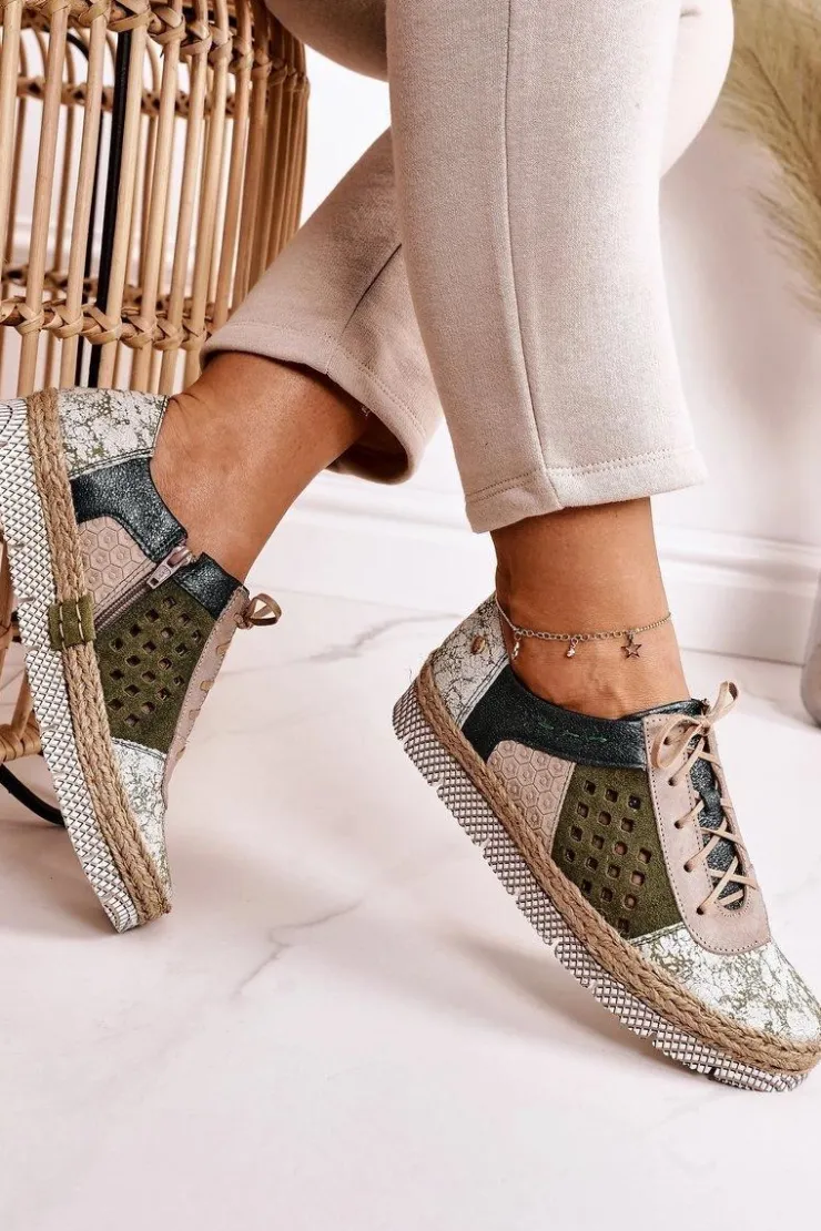 Discount Maciejka Damskie Skórzane Półbuty Zielone 03339-09