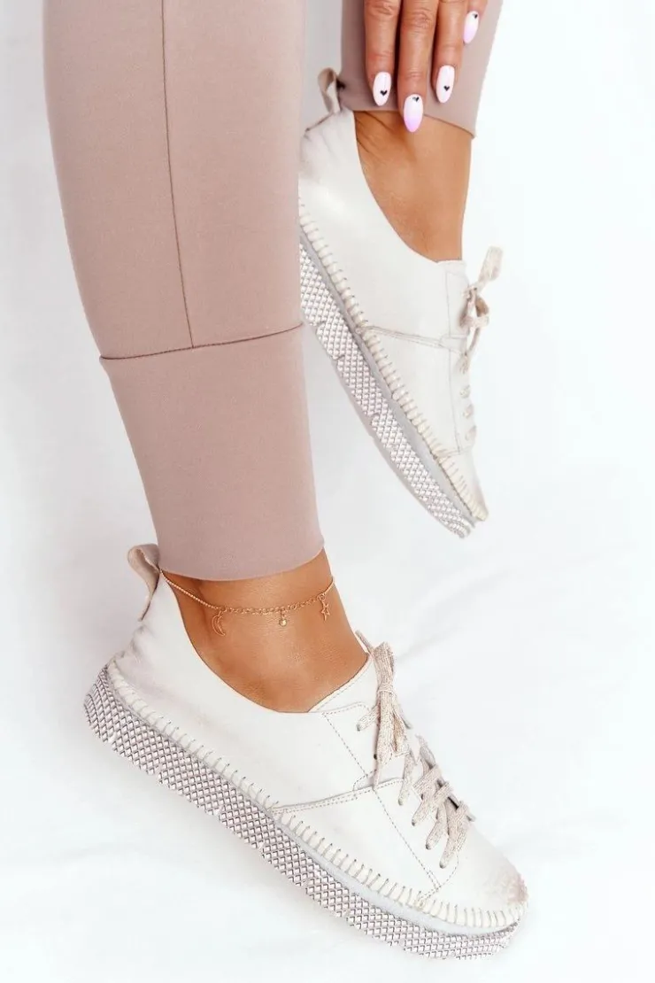 Maciejka Półbuty Skórzane*Damskie Skórzane Półbuty 05054-25 Złote