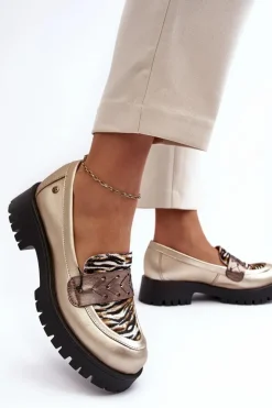 Damskie Maciejka Damskie Skórzane Półbuty Mokasyny 06195-25 Złote