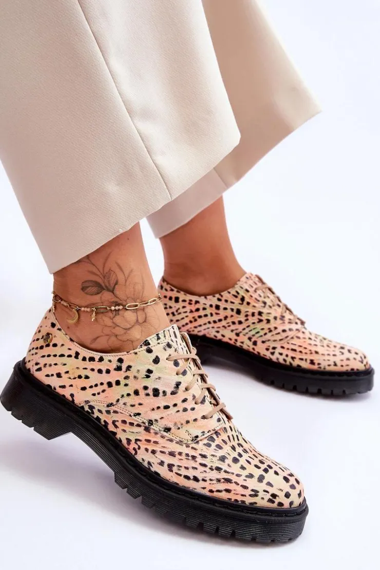 Damskie Maciejka Damskie Skórzane Półbuty Oxfordy 04087-18 Pomarańczowo-Czarne