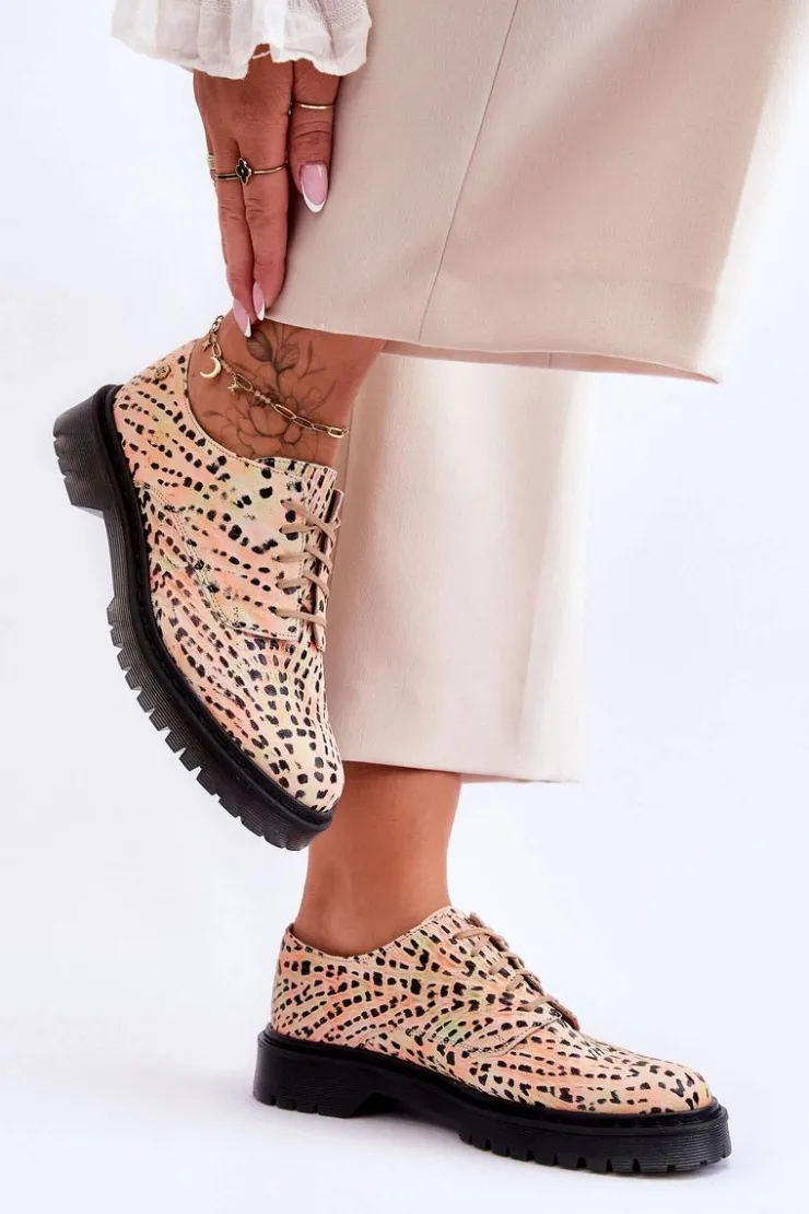 Damskie Maciejka Damskie Skórzane Półbuty Oxfordy 04087-18 Pomarańczowo-Czarne