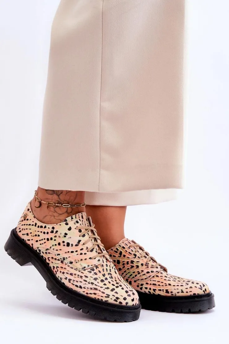 Damskie Maciejka Damskie Skórzane Półbuty Oxfordy 04087-18 Pomarańczowo-Czarne