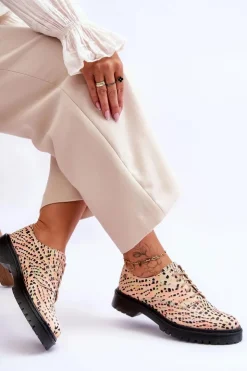 Damskie Maciejka Damskie Skórzane Półbuty Oxfordy 04087-18 Pomarańczowo-Czarne