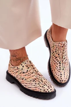 Damskie Maciejka Damskie Skórzane Półbuty Oxfordy 04087-18 Pomarańczowo-Czarne