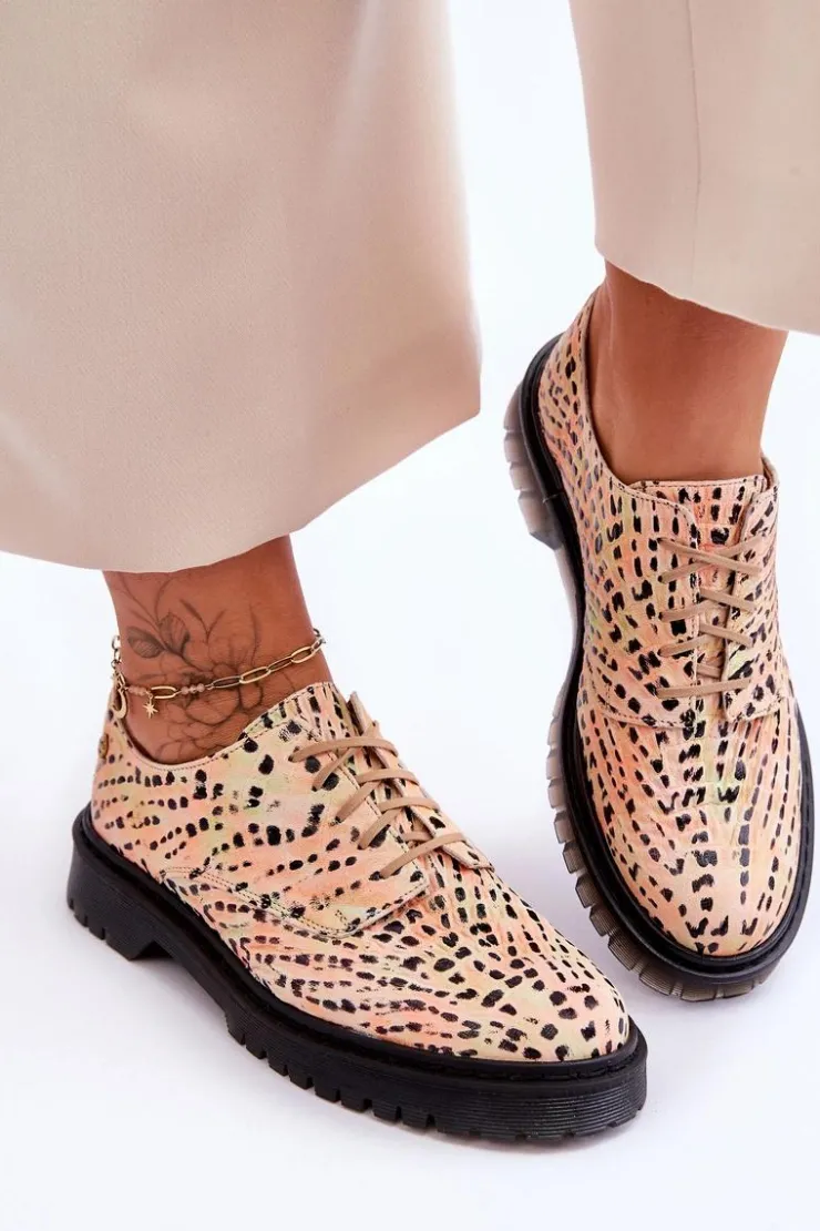 Damskie Maciejka Damskie Skórzane Półbuty Oxfordy 04087-18 Pomarańczowo-Czarne