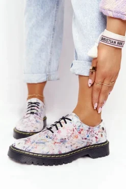 Damskie Maciejka Damskie Skórzane Półbuty Oxfordy 04087-38 Białe W Kwiaty