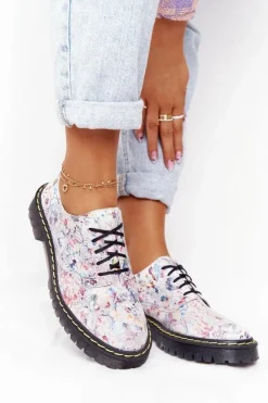 Damskie Maciejka Damskie Skórzane Półbuty Oxfordy 04087-38 Białe W Kwiaty