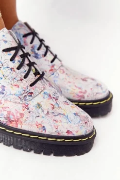 Damskie Maciejka Damskie Skórzane Półbuty Oxfordy 04087-38 Białe W Kwiaty