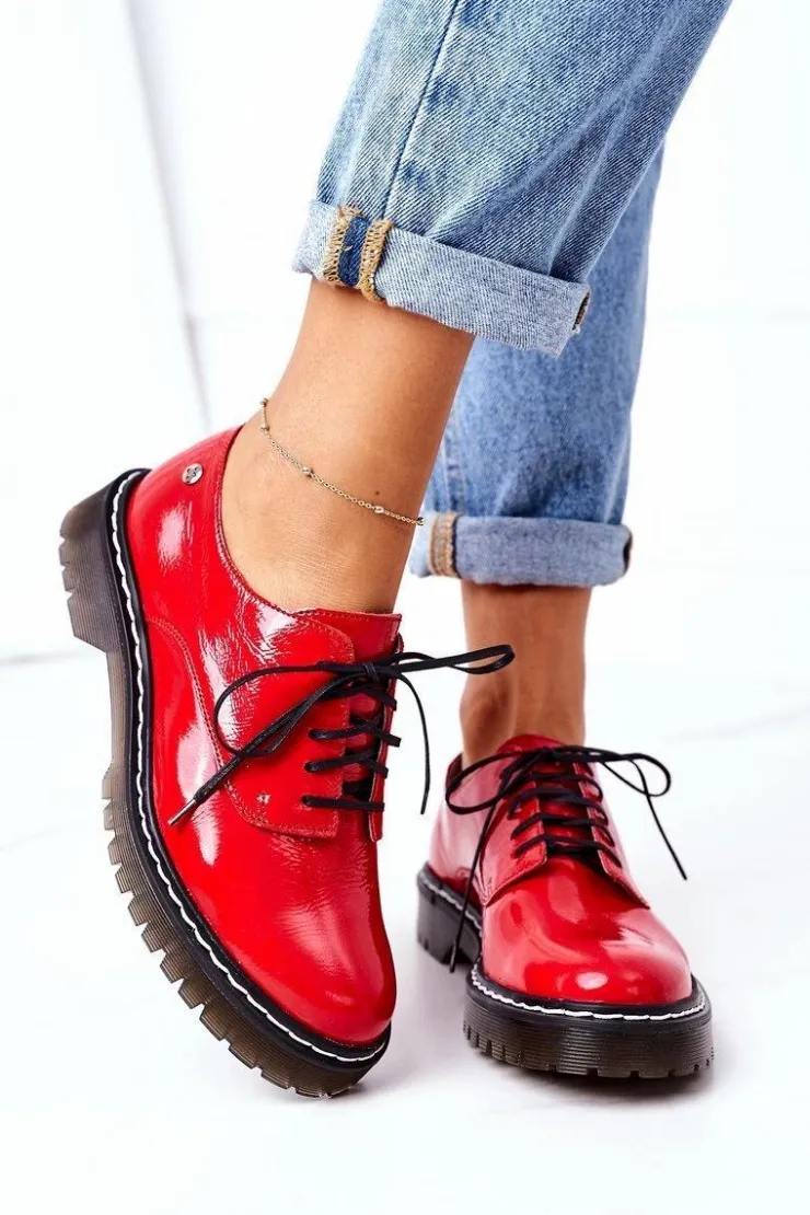 Maciejka Półbuty Skórzane*Damskie Skórzane Półbuty Oxfordy 04087-08 Czerwone