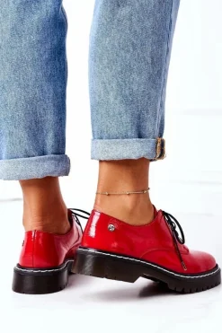 Maciejka Półbuty Skórzane*Damskie Skórzane Półbuty Oxfordy 04087-08 Czerwone