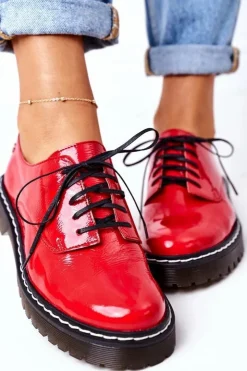 Maciejka Półbuty Skórzane*Damskie Skórzane Półbuty Oxfordy 04087-08 Czerwone