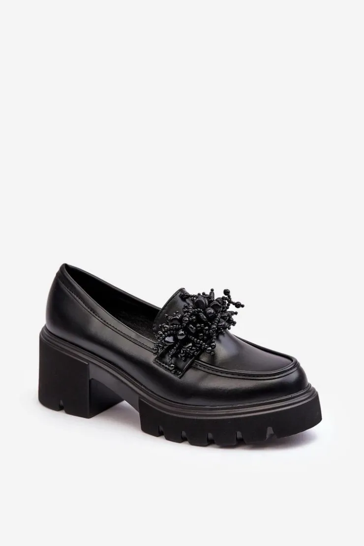 Damskie Boto Damskie Skórzane Półbuty Z Ozdobą Czarne Renesma