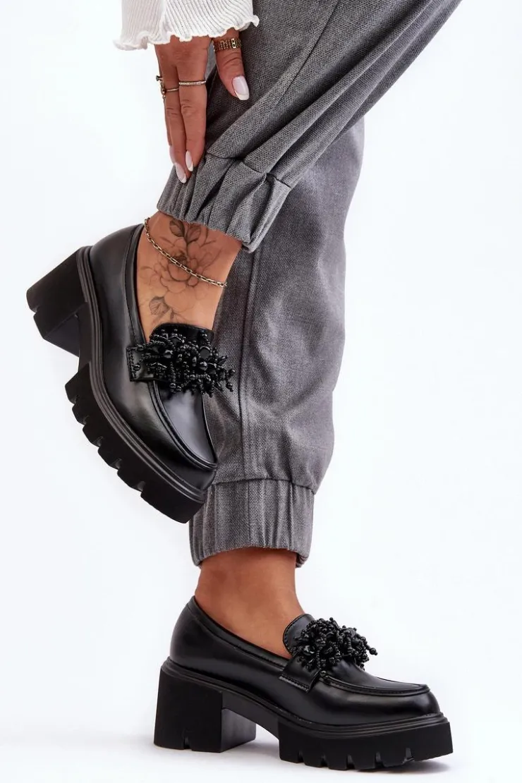 Damskie Boto Damskie Skórzane Półbuty Z Ozdobą Czarne Renesma