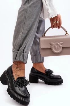 Damskie Boto Damskie Skórzane Półbuty Z Ozdobą Czarne Renesma