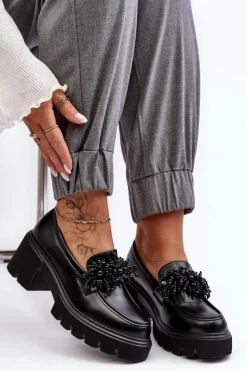 Damskie Boto Damskie Skórzane Półbuty Z Ozdobą Czarne Renesma