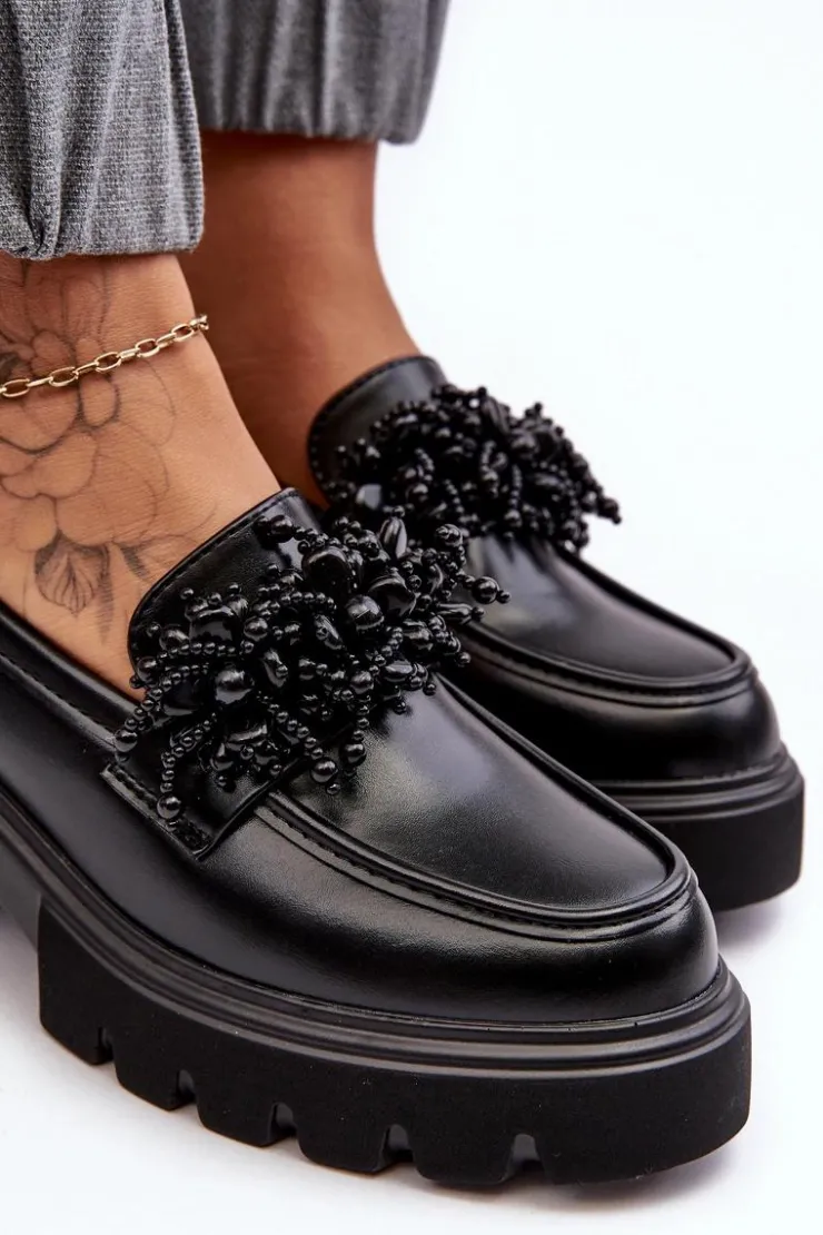 Damskie Boto Damskie Skórzane Półbuty Z Ozdobą Czarne Renesma