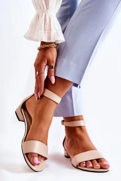 Damskie Boto Damskie Skórzane Sandałki Beżowe Shanley