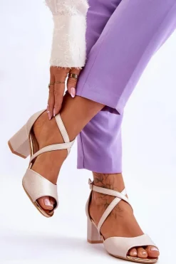 Buty damskie Vinceza Sandały Na Obcasie*Damskie Skórzane Sandałki Na Niskim Obcasie Złote Quinn