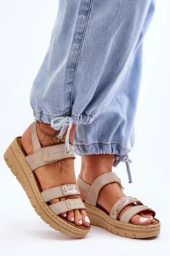 Damskie Buty damskie Vinceza Damskie Skórzane Sandałki Na Rzep Beżowe Fresh Look