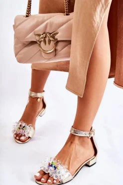 Boto Sandały Na Obcasie*Damskie Skórzane Sandałki Na Płaskim Obcasie Złote Morlee