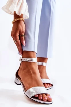 Discount Boto Damskie Skórzane Sandałki Srebrne Shanley