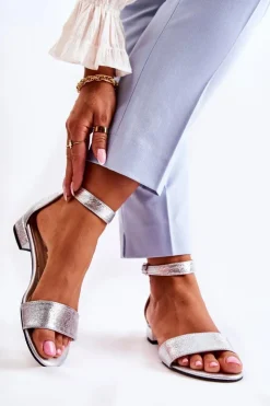 Discount Boto Damskie Skórzane Sandałki Srebrne Shanley