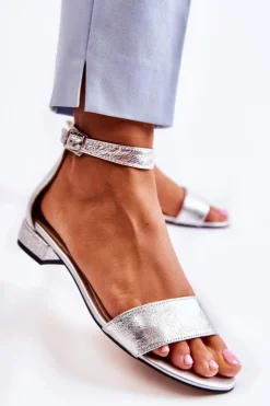 Discount Boto Damskie Skórzane Sandałki Srebrne Shanley