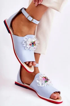 Damskie Boto Damskie Skórzane Sandałki Z Ozdobą Niebieskie Nevassa