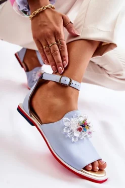 Damskie Boto Damskie Skórzane Sandałki Z Ozdobą Niebieskie Nevassa