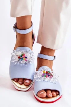 Damskie Boto Damskie Skórzane Sandałki Z Ozdobą Niebieskie Nevassa