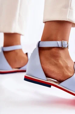 Damskie Boto Damskie Skórzane Sandałki Z Ozdobą Niebieskie Nevassa