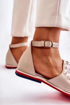 Damskie Boto Damskie Skórzane Sandałki Z Ozdobą Beżowe Nevassa