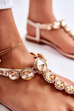 Clearance Boto Damskie Skórzane Sandały Japonki Z Ozdobnym Paskiem Beżowe Juliana