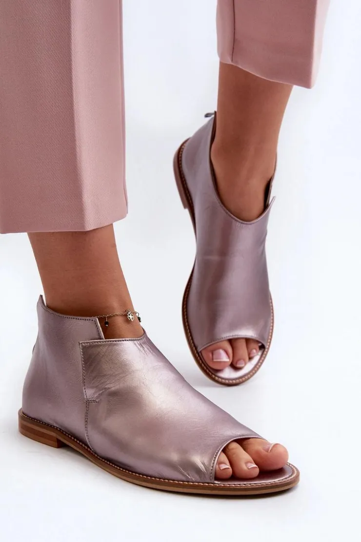 Best Laura Messi Damskie Skórzane Sandały 2443 Różowe Złoto