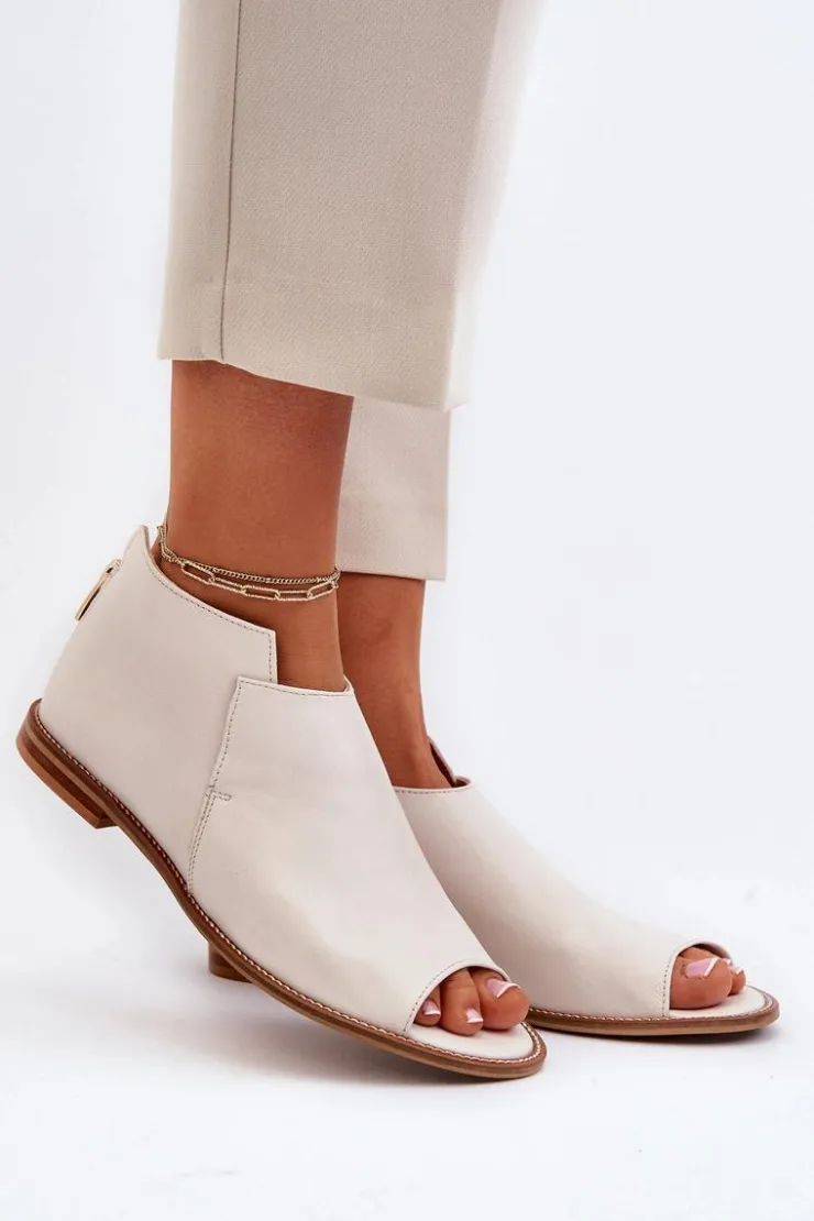 New Laura Messi Damskie Skórzane Sandały 2443 Białe