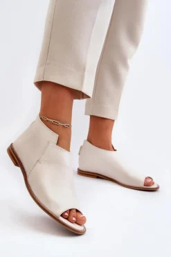 New Laura Messi Damskie Skórzane Sandały 2443 Białe