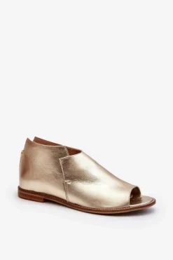 Hot Laura Messi Damskie Skórzane Sandały 2443 Złote